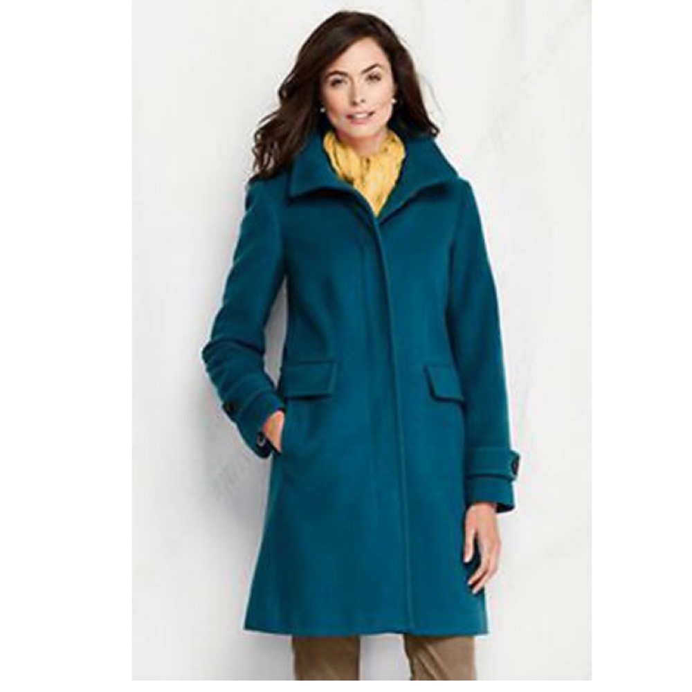 Lands End Teal Luxe Wool Walker Coat